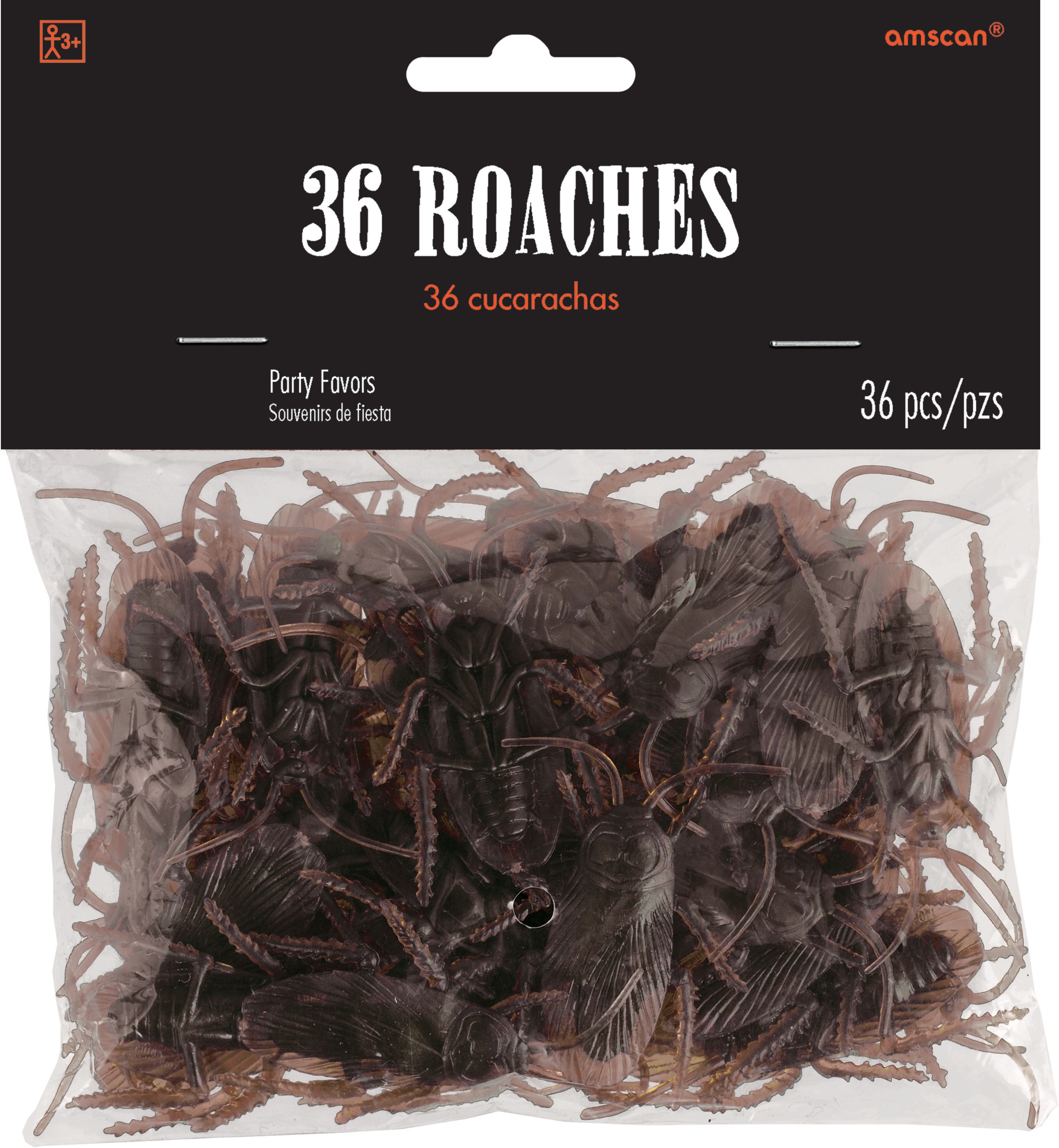 Accessoires cadeaux-surprises cafards en plastique, brun, 6-1/2 po, paq. 36, pour l'Halloween Front_Flat