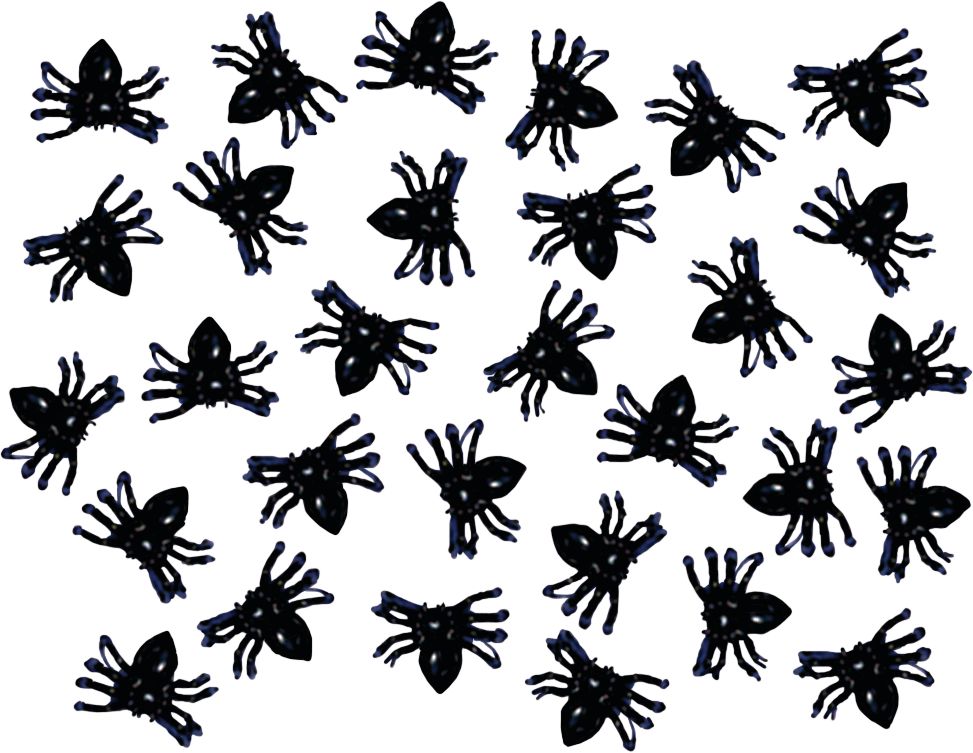 Mini black deals plastic halloween spiders