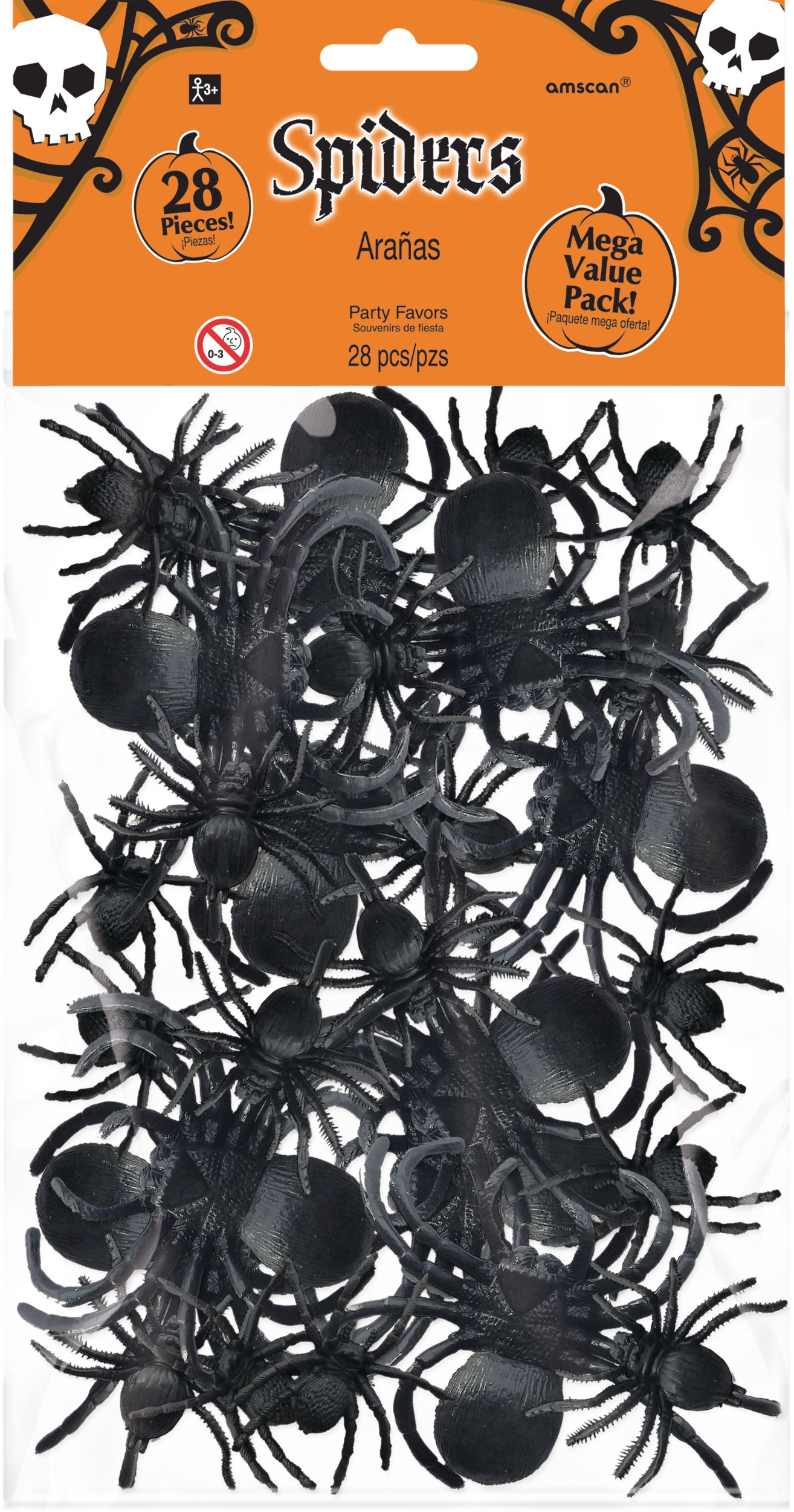 Spider Plastic Favour Props, Black/Brown, 3-in, 28-pk, for Halloween Front_Flat