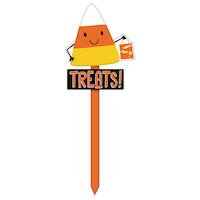 Piquet de jardin de bonbon maïs Treats, blanc/orange/jaune, 2-3/4 pi, décoration extérieure pour l'Halloween Front_Flat