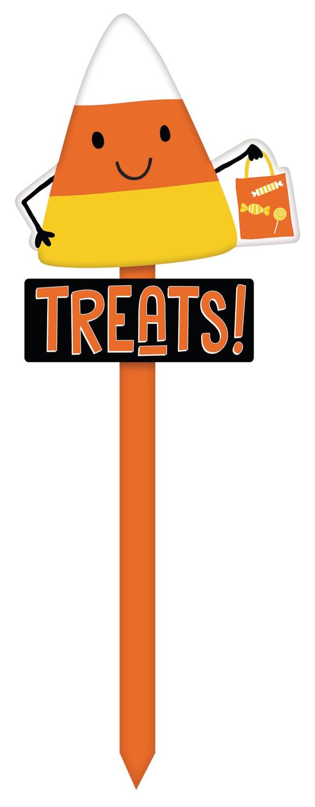 "Treats" Candy Corn Yard Stake, White/Orange/Yellow, 2 3/4-ft, Outdoor Decoration for Halloween Front_Flat