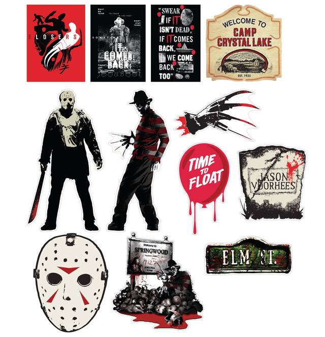 Pennywise/Freddy Krueger/Jason Voorhees Assorted Horror Film Cutouts, Black/Red, 13-in, 12-pk, Indoor Decoration for Halloween Front_Flat