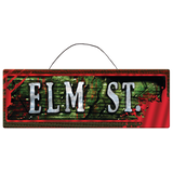 A Nightmare on Elm Street "Elm St." Hanging Sign, Green/Red, 5 1/4-in, Indoor/Outdoor Decoration for Halloween Front_Flat