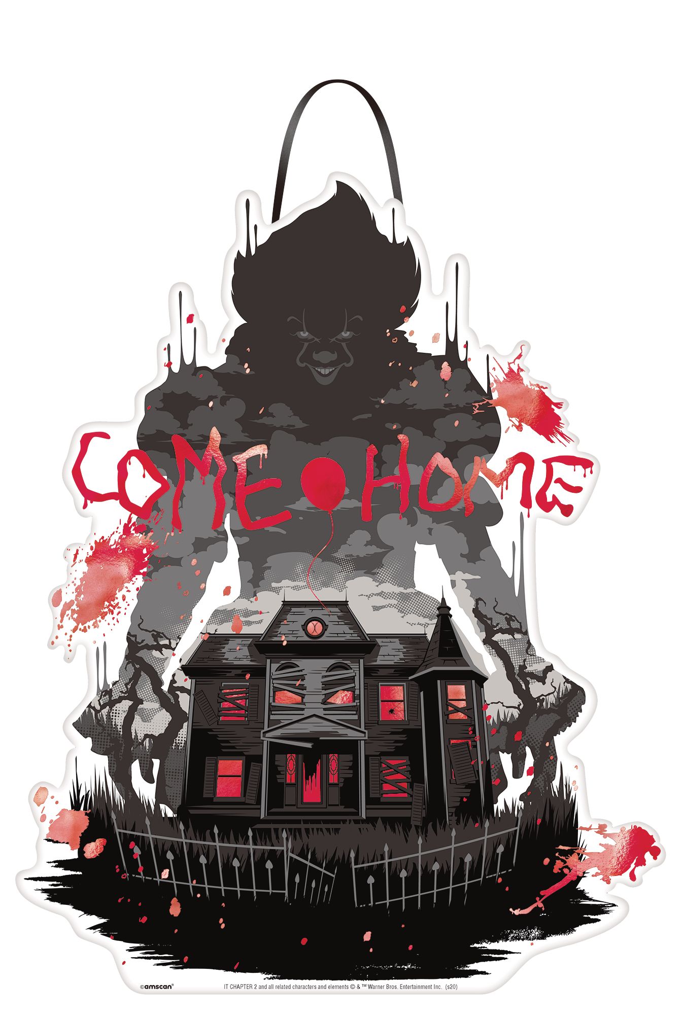 IT "Come Home" Pennywise Hanging Sign, Black/Red, 14.5-in, Indoor/Outdoor Decoration for Halloween Front_Flat