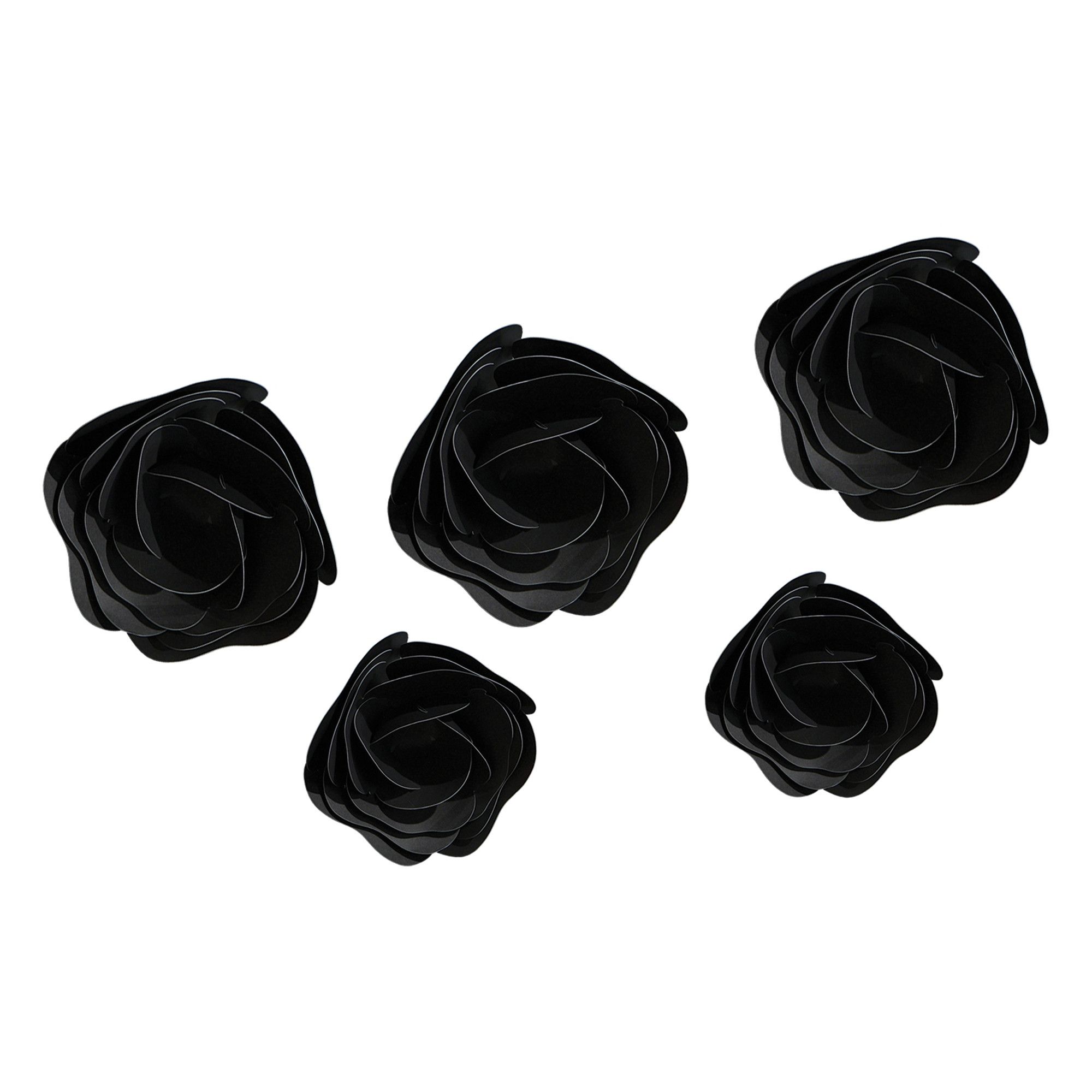 Paper Rose Flowers, Black, 13-in, 5-pk, Indoor Decoration for Halloween Overhead_Flat