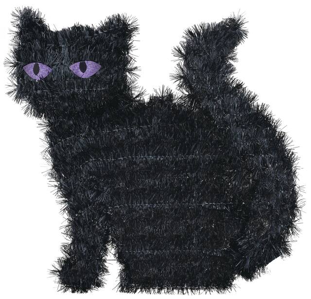 Cat Tinsel Prop, Black, 13-in, Indoor Decoration for Halloween Front_Flat