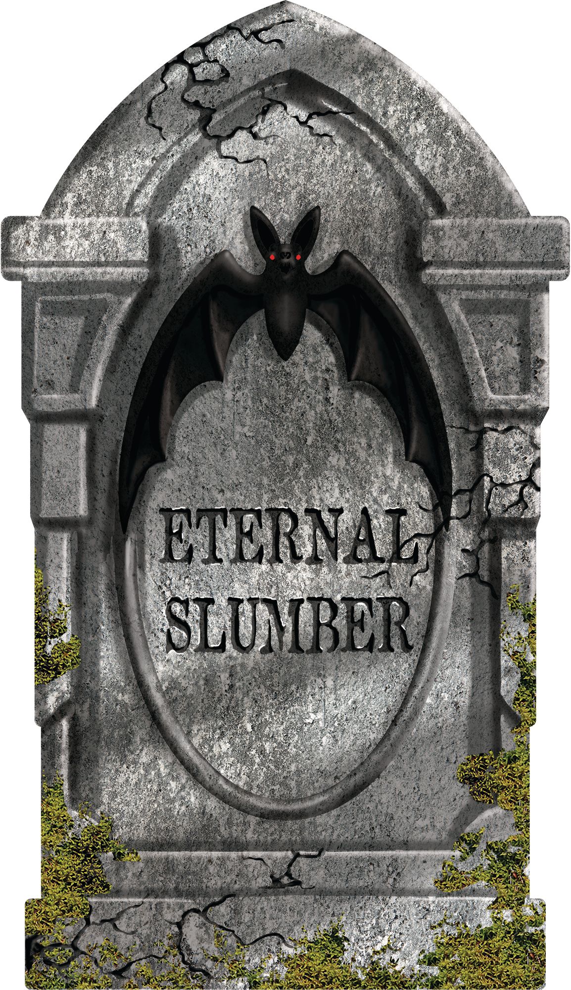 "Enternal Slumber" Bat Graveyard Tombstone, Grey, 14.5-in, Outdoor Decoration for Halloween Front_Flat