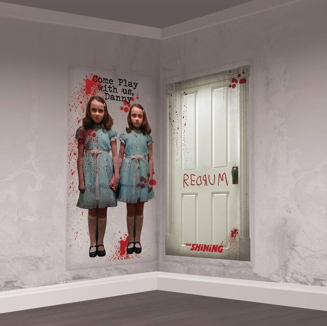 Stephen King The Shining "REDRUM" Grady Twin Sisters Scene Setter Background White/Blue, 5.5-in, 2-pk, Indoor Decoration for Halloween Composite_or_Mixed