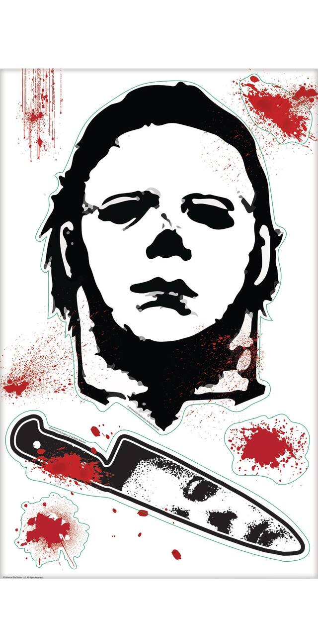 Halloween Michael Myers Bloody Wall Cling Decals, Black/Red, 5-pk, Indoor Decoration for Halloween Overhead_Flat