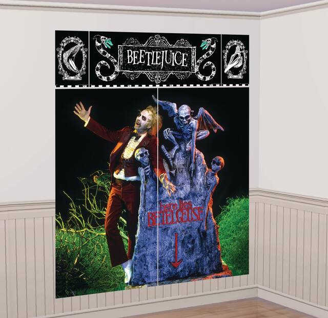 Beetlejuice "Here Lies Betelgeuse" Scene Setter Background, Multi-Coloured, 6 1/4-ft, 5-pk, Indoor Decoration for Halloween Front_Angled_Right