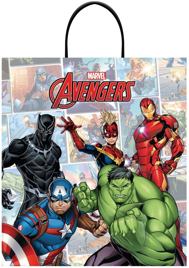 Sacs à friandises en plastique Marvel Avengers Panthère Noire/Hulk/Capitaine America, multicolore, 14 po, pour passer l'Halloween Front_Flat