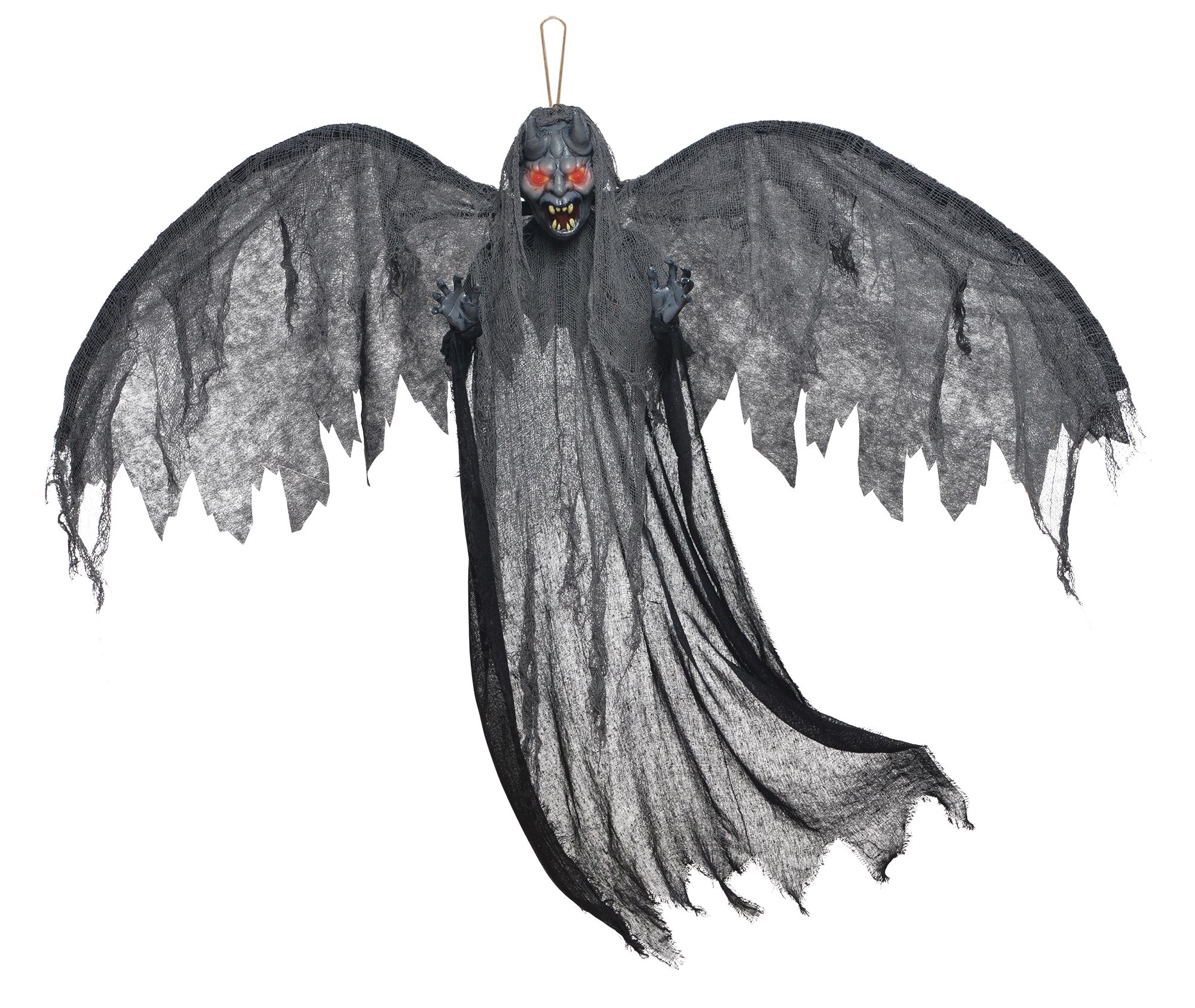 Accessoire suspendu lumineux avec piles, gargouille ailée, gris, 5 pi, décoration intérieure/extérieure pour l'Halloween Front_Flat