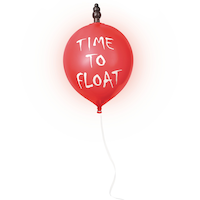 IT "Time to Float" Pennywise Animated Floating Balloon Prop with Cord, Red, 9-in, Sound Activated Indoor/Outdoor Decoration for Halloween Front_Flat