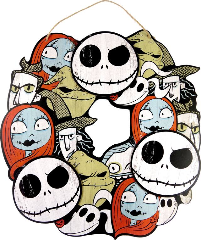 Disney The Nightmare Before Christmas Jack/Sally/Oogie Boogie Wreath, Multi-Coloured, 18-in, Indoor/Outdoor Decoration for Halloween Front_Flat