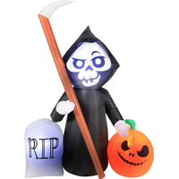 Faucheuse et citrouille lanterne gonflable lumineuse RIP, noir/orange, 5-1/2 pi, décoration autogonflante pour l'Halloween Front_Flat