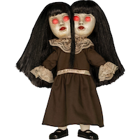Conjoined Twins Animated Standing Horror Doll, Brown, 15.5-in, Sound & Light Activated Indoor/Outdoor Decoration for Halloween Front_Flat