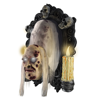 Animated Drop Down Portrait Prop with Batteries, Black/White, 15-in, Sound & Light Activated Indoor/Outdoor Decoration for Halloween Front_Three_Fourths_Angled_Left