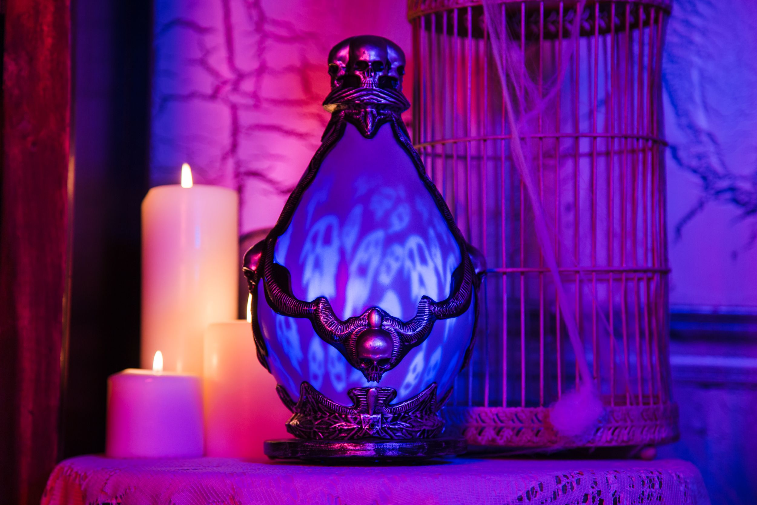 Bocal à âmes lumineux animé, avec piles, violet, 12 po, décoration d'intérieur/d'extérieur activée par le son et la lumière pour l'Halloween Front_Flat