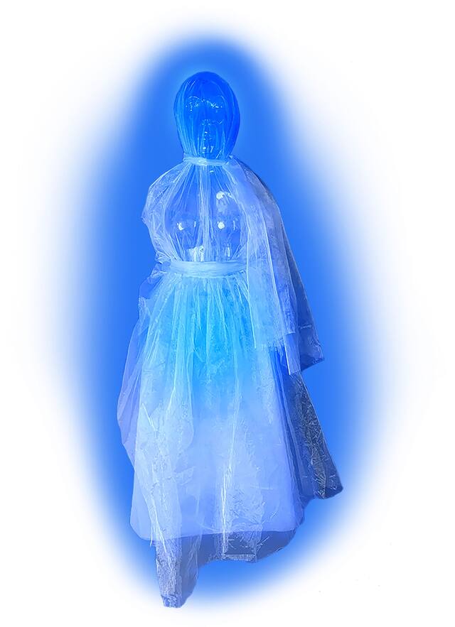 Fantôme suspendu avec piles, lumière à DEL, bleu, 12 pi, décoration intérieure/extérieure pour l'Halloween Front_Flat