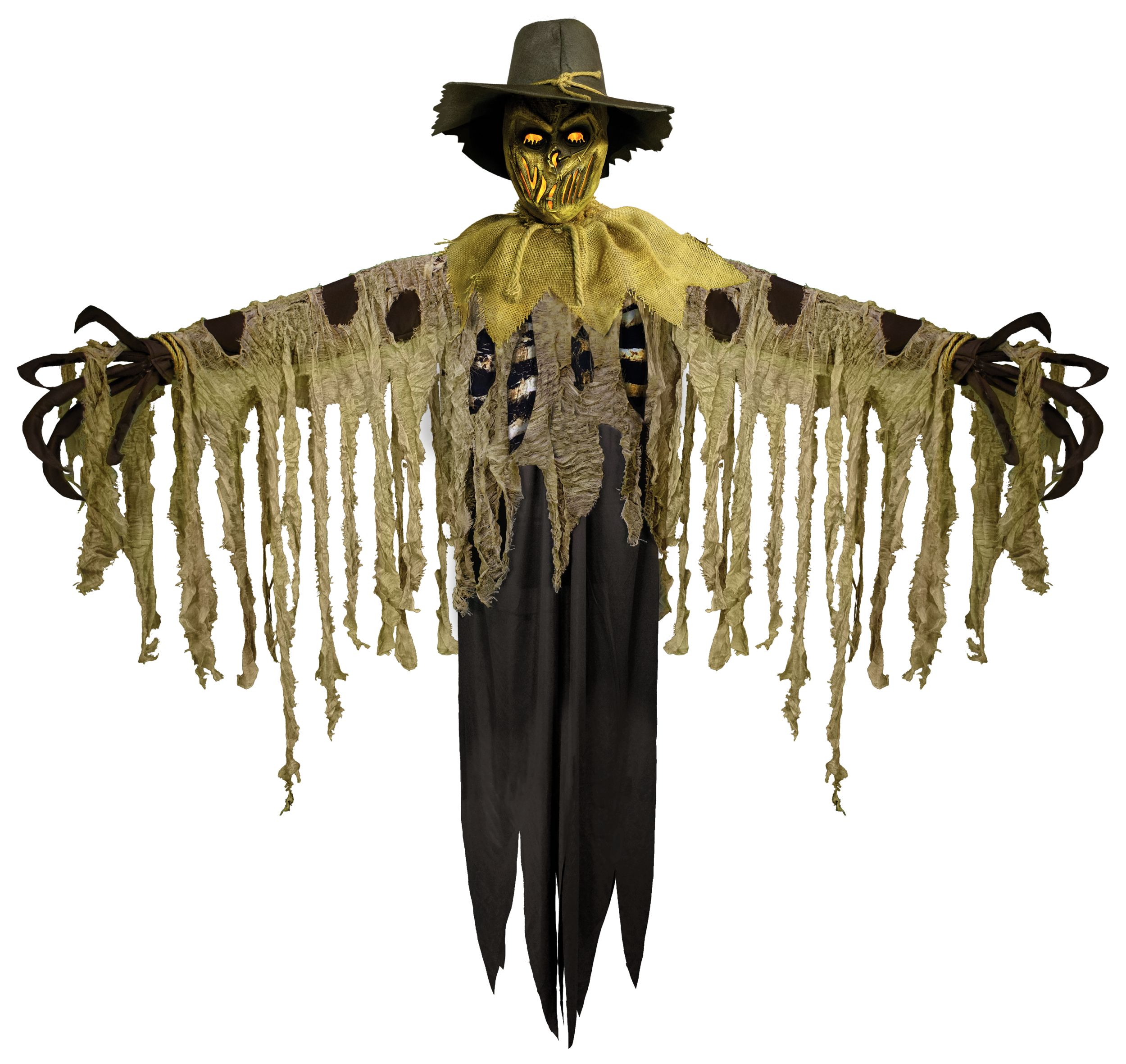 Scarecrow Animated Flaming Character, Green/Black, 51-in, Sound Activated Indoor/Outdoor Decoration for Halloween Front_Flat