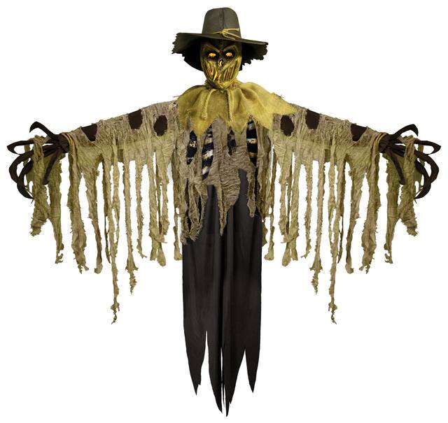 Épouvantail animé flamboyant, vert/noir, 51 po, décoration d'intérieur/d'extérieur activée par le son pour l'Halloween Front_Flat