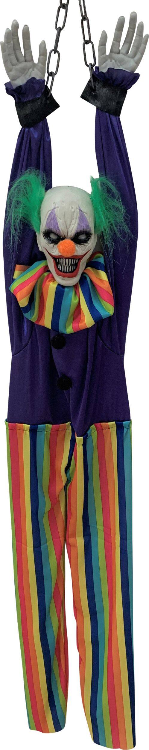 Clown Animated Hanging Shaking Character with Batteries, Multi-Coloured, 4.5-in, Sound Activated Indoor/Outdoor Decoration for Halloween Front_Flat