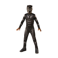 Kids' Disney Marvel Black Panther Black Padded Jumpsuit with Mask & Boot Covers Halloween Costume, Assorted Sizes Front_Angled_Left