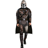 Costume Disney Star Wars Mandalorian Boba Fett, hommes, combinaison noire avec cape, tailles variées Front_Flat