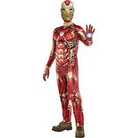 Men's Disney Marvel Iron Man Red/Gold Padded Jumpsuit with Mask & Gloves Halloween Costume, One Size