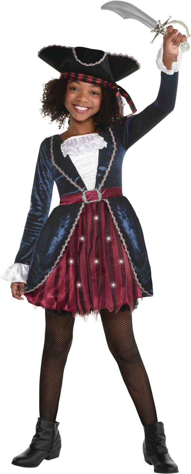 Toddler Pirate Blue/Red Light-Up Dress with Hat Halloween Costume, 3-4T Front_Flat