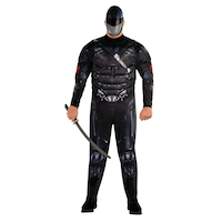 Men's G.I. Joe Snake Eyes Black Padded Jumpsuit with Mask Halloween Costume, One Size Front_Flat