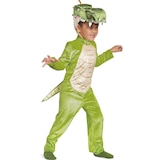 Costume de T-Rex, tout-petits, combinaison verte avec capuchon et queue, tailles variées Front_Angled_Right