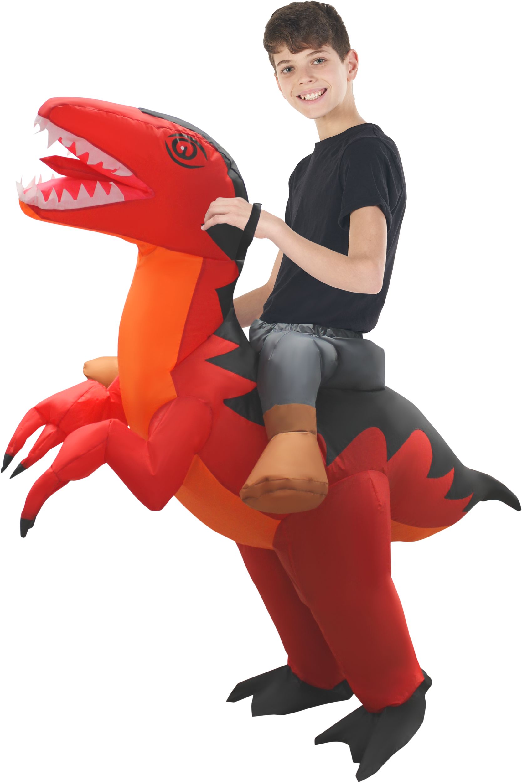 Kids' Velociraptor Dinosaur Red Inflatable Halloween Costume, One Size Side_Left