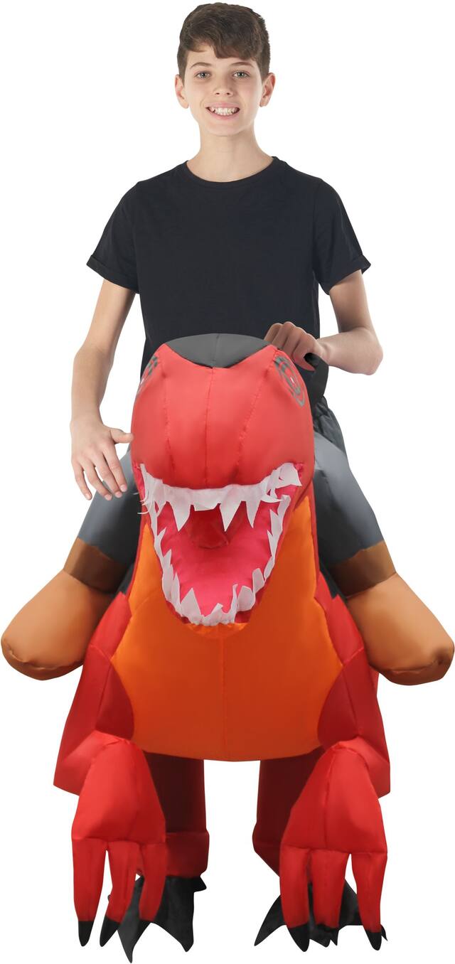 Kids' Velociraptor Dinosaur Red Inflatable Halloween Costume, One Size Front_Flat