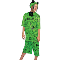 Women's Billie Eilish Green Outfit with Shirt/Shorts/Hat/Mask Halloween Costume, Assorted Sizes Front_Angled_Left