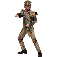 Kids' Apex LegendsBloodhound Brown Padded Jumpsuit with Shoulder Guards & Mask Halloween Costume, Assorted Sizes Front_Angled_Left