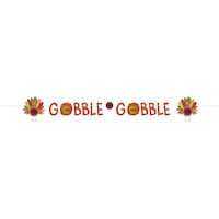 "Gobble Gobble" Turkey Paper Honeycomb Letter Banner, Multi-Coloured, 6-ft, Indoor Decoration for Thanksgiving Front_Flat