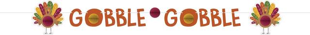"Gobble Gobble" Turkey Paper Honeycomb Letter Banner, Multi-Coloured, 6-ft, Indoor Decoration for Thanksgiving Front_Flat