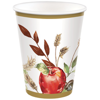 Grateful Day Paper Disposable Cups, White Multi-Coloured, 9-oz, 18-pk, for Thanksgiving Front_Elevated