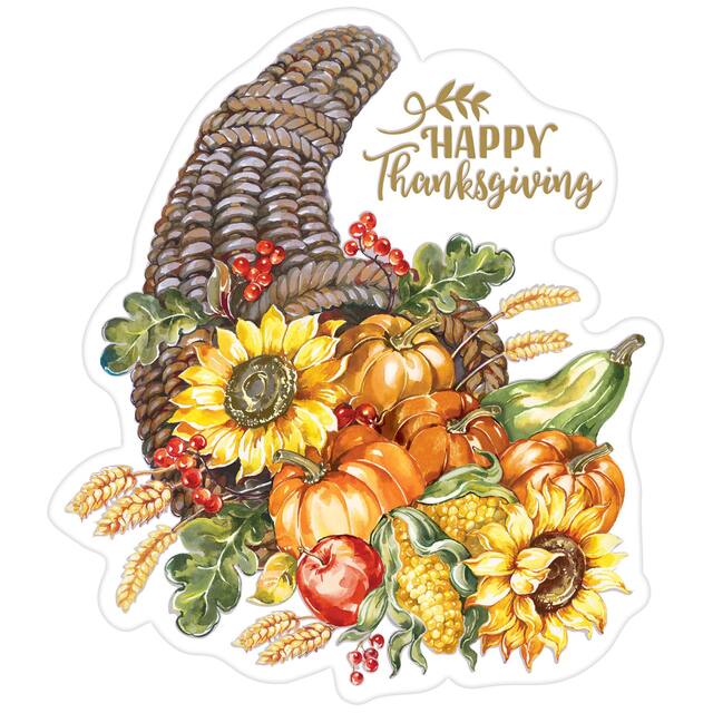 Découpe de corne d'abondance Happy Thanksgiving, aquarelle, multicolore, 15 po, décoration intérieure pour l'Action de grâce Front_Flat