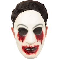 Zalgo Creepypasta Bleeding Eyes and Mouth Mask with Hair, White/Red, One Size, Wearable Costume Accessory for Halloween Front_Elevated