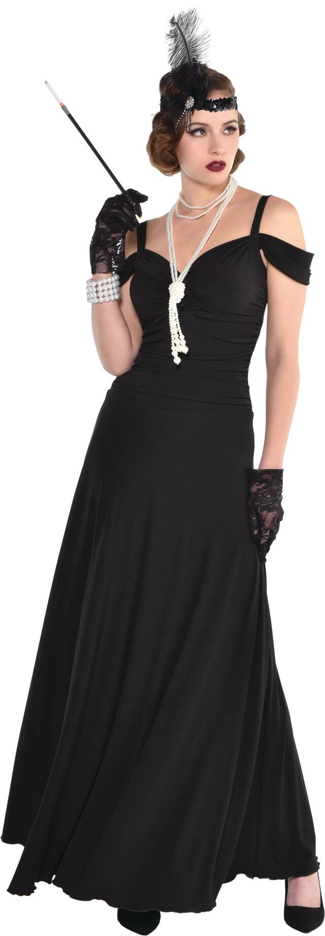 1920s Flapper Beaded Pearl Necklace Jewelry, White, 62-in, Wearable Costume Accessory for Halloween Front_Angled_Left