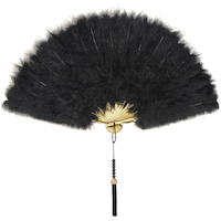 1920s Feathered Fan, Black/Gold, One Size, Wearable Costume Prop for Halloween