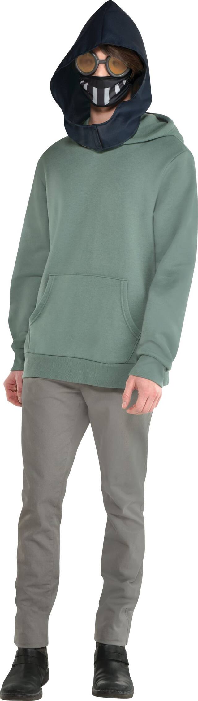 Creepy Tommy Mask with Hood & Goggles, Black/Orange, One Size, 3-pk, Wearable Costume Accessories for Halloween Front_Angled_Left