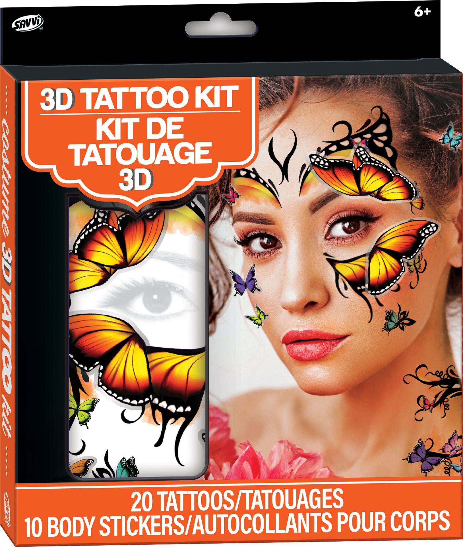 Tatouages temporaires de papillon 3D et autocollants, multicolore, paq. 30, cadeaux-surprises à porter pour l'Halloween Front_Angled_Right