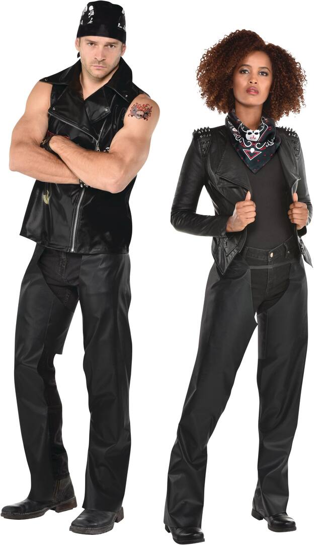 Jambières de motard pour adultes, noir, moyen Front_Flat