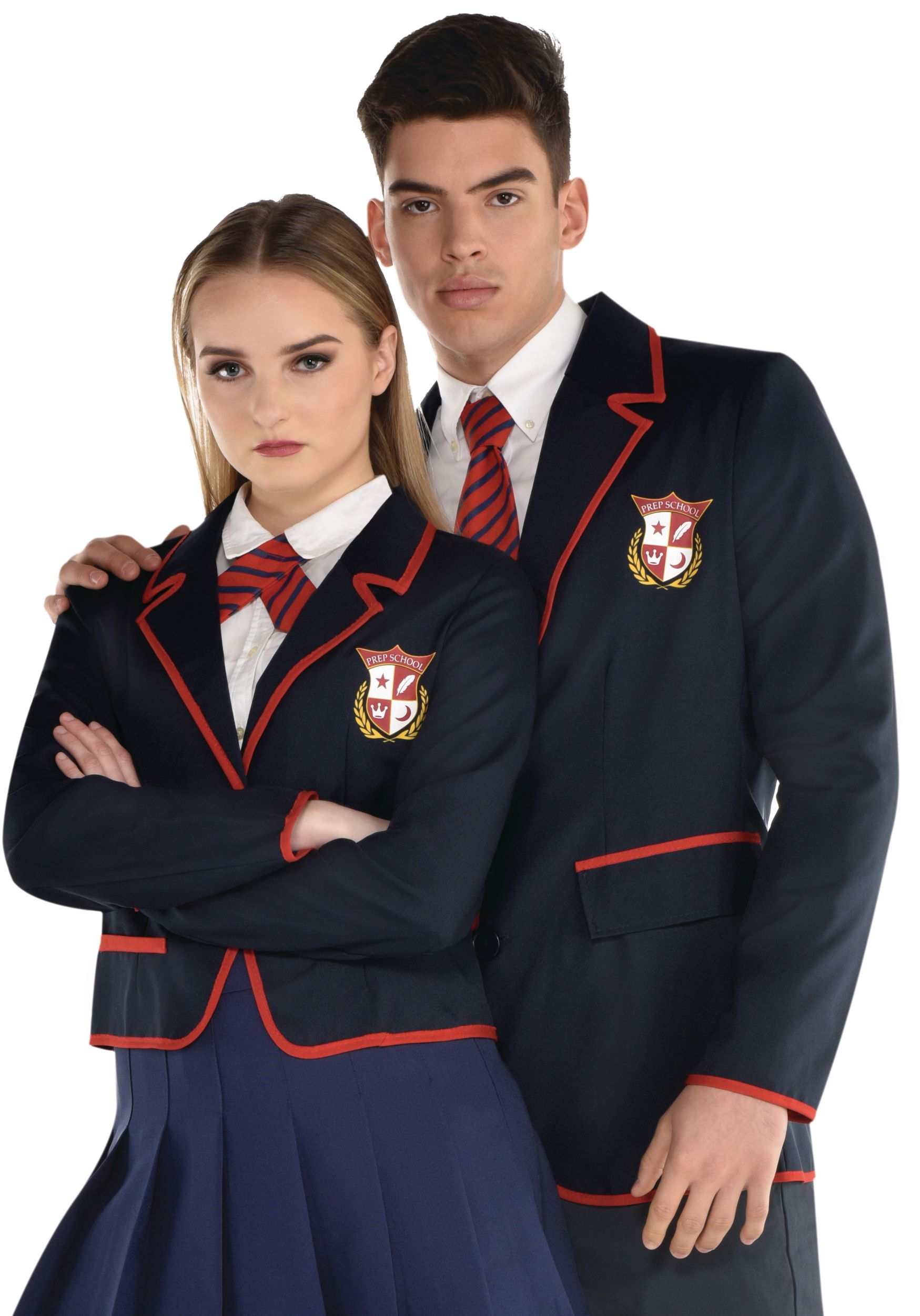 Accessoire d'étudiant chic avec blazer et cravate pour adulte, bleu marine/rouge, taille unique, paq. 2, accessoires de costume à porter pour l'Halloween Front_Angled_Left