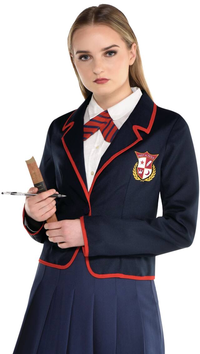 Adult Preppy Student Kit with Blazer & Tie, Navy Blue/Red, One Size, 2-pk, Wearable Costume Accessories for Halloween Front_Angled_Left