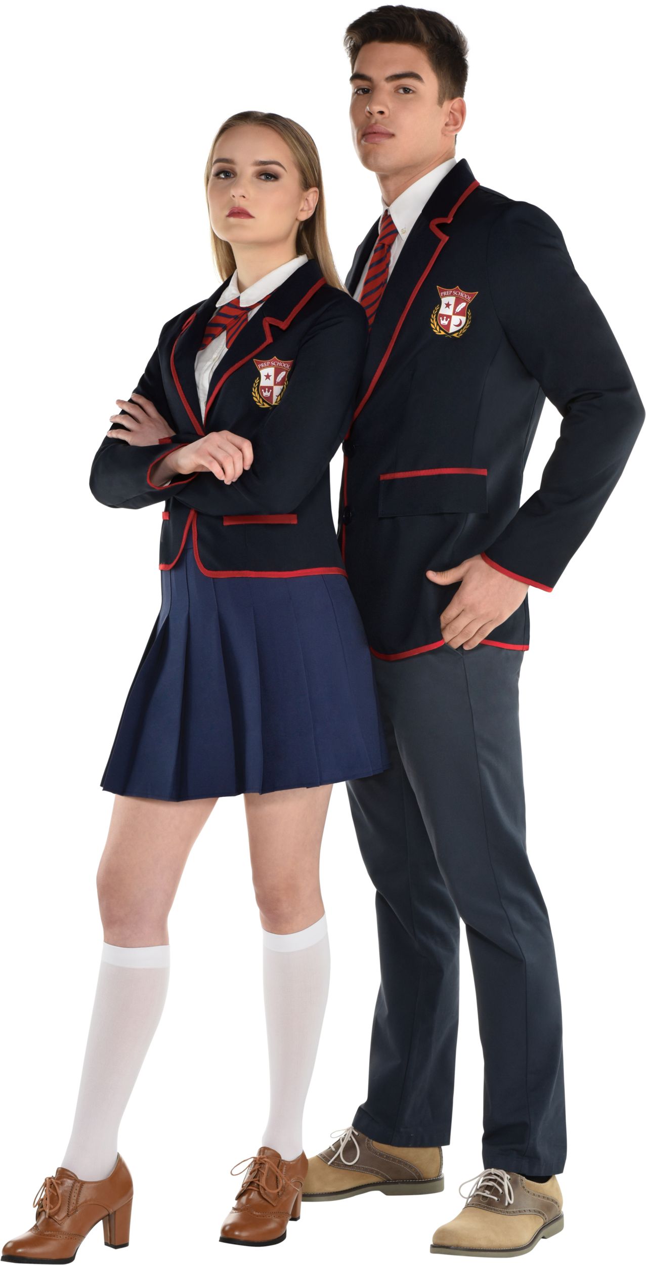 Accessoire d'étudiant chic avec blazer et cravate pour adulte, bleu marine/rouge, taille unique, paq. 2, accessoires de costume à porter pour l'Halloween Front_Angled_Left