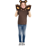 Accessoires de costume d'ours pour enfant avec serre-tête à oreilles en peluche, noeud papillon, collier et gants de pattes, brun, taille unique, paq. 4, accessoires de costume à porter pour l'Halloween Front_Flat